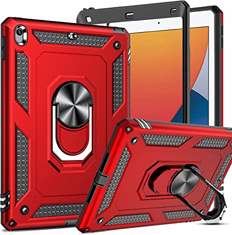 LeYi iPad 9th Generation Case for Boys Kids, iPad 8th/ 7th Generation Case with Magnetic Stand, iPad 10.2 Case Military-Grade Shockproof Kickstand Protective Cover for Apple iPad 10.2 Inch, Red