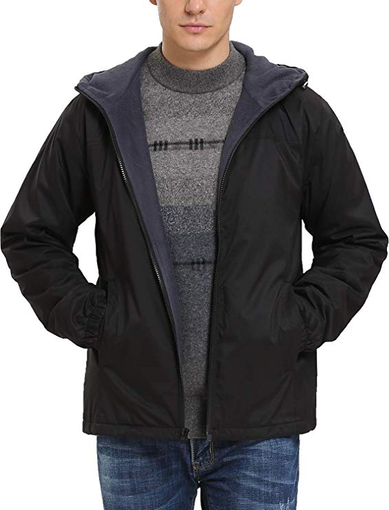 iLoveSIA Men's Lightweight Fleece-Lined Hooded Jacket with Rainproof Windproof Shell