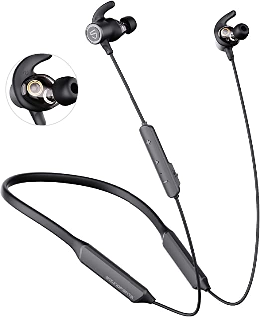 SOUNDPEATS Force Pro Dual Dynamic Drivers Bluetooth Headphones, Neckband Wireless Earbuds with Crossover, APTX HD Audio Built in Mic 22 Hours Playtime, Bluetooth 5.0 Headset Sports Earphones