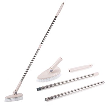 MEIBEI Tub & Tile Brush Bristle Brush Adjustable Aluminum Alloy Handle for Clean Bathroom, Floor, Wall Scrub