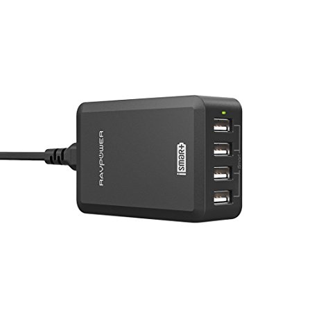 RAVPower 40W 8A 4-Port USB Charger Charging Station with iSmart Technology (Black)