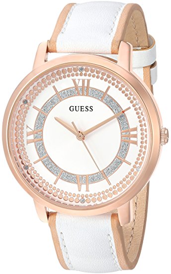 GUESS Women's Stainless Steel Leather Casual Watch, Color: White (Model: U0934L1)