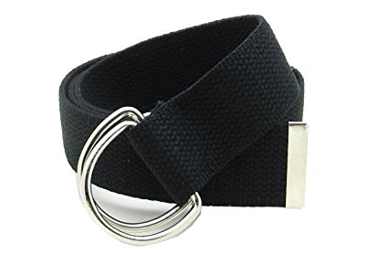 Canvas Web Belt Double D-Ring Buckle 15quot Wide with Metal Tip Solid Color