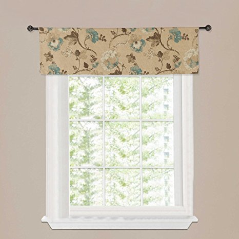 H.Versailtex Blackout Kitchen,Bath,Laundry,Bedroom,Living Room with Rod Pocket Top Window Curtain Valances - Taupe/Blue/Brown Vintage Floral Pattern - 51"W x 16"L(Set of 1 pcs)