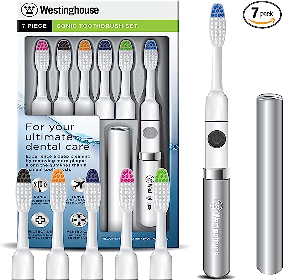 Westinghouse Electric Toothbrush Multipack with 6 Brush Heads Sonic Toothbrush Battery Powered, Deep Clean, Stain & Plaque Removal Electric Toothbrush for Adults and Kids