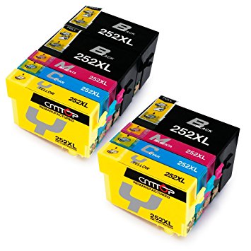 CMTOP 2Set 1Black Remanufactured 252 252XL Ink Cartridges High Yield, (3 Black 2 Cyan 2 Yellow 2 Magenta) for Wf-3640 Wf-3630 Wf-3620 Wf-7610 Wf-7620 Wf-7110 Printer