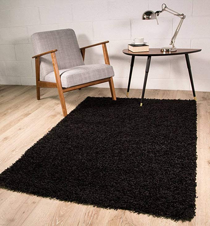 The Rug House Soft Non Shed Thick Plain Easy Clean Shaggy Rugs Ontario - 16 Colours and 8 (Black 160x220cm)