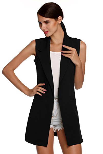 Beyove Women's Sleeveless Oversized Open Longline Duster Blazer Jacket Coat