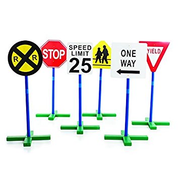Guidecraft Drivetime Signs - Set of 6, Children's Educational Toys for Traffic Knowledge Learning, Kids Block Play