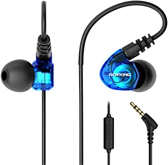 ROVKING Sport Headphones Wired, Over Ear Sweatproof Running Earphones for Gym Workout Exercise Jogging, in Ear Earbuds with Microphone for Cell Phone MP3 Laptop, Noise Reduction Earhook Ear Buds Blue