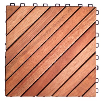 VIFAH V182 Interlocking FSC Eucalyptus Deck Tile 12-Slat Diagonal Design, 10-Pack, Natural Wood Finish, 11 by 11 by 1-Inch