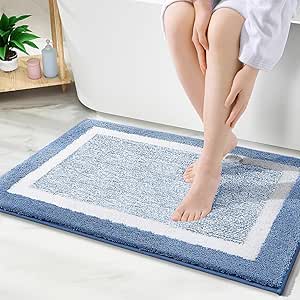 OLANLY Bathroom Rugs 30x20, Extra Soft and Absorbent Microfiber Bath Mat, Non-Slip, Machine Washable, Quick Dry Shaggy Bath Carpet, Suitable for Bathroom Floor, Tub, Shower (Medium, Blue)