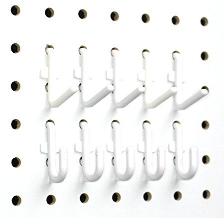 White Pegboard Locking Hooks 25 J Hooks & 25 L Hooks 50 pack (FREE SHIPPING)