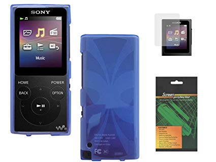 TPU Skin Case Cover with Screen Protector for Sony Walkman Digital Music Players NW-E390 Series, NW-E393, NW-E394 & NW-E395, Translucent Blue