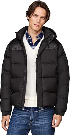 Tommy Hilfiger Herren Pufferjacke Mix Down Hooded Puffer Jacket mit Kapuze