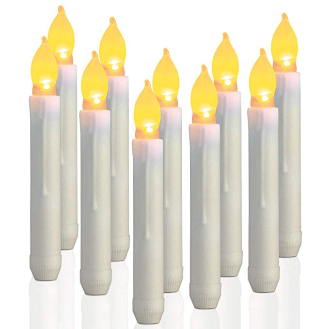 Homemory 12PCS LED Flameless Taper Candles, Dia 0.79" x 6.5", Amber Yellow Flickering Candles Light, Battery Operated Taper Candlesticks, Dripless Unscented