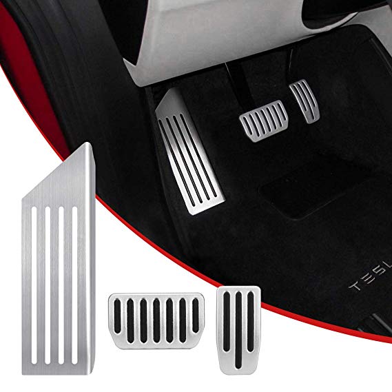 SUPAREE Model 3 Anti-Slip Foot Pedal Pads, Auto Aluminum Pedal Covers, Accelerator & Brake & Foot Rest Foot Pedal Pads for Tesla Model 3 (A Set of 3)