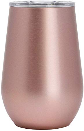 Mira 12 oz Insulated Wine Tumbler with Lid | Stemless Stainless Steel Wine Cup | Rose Gold