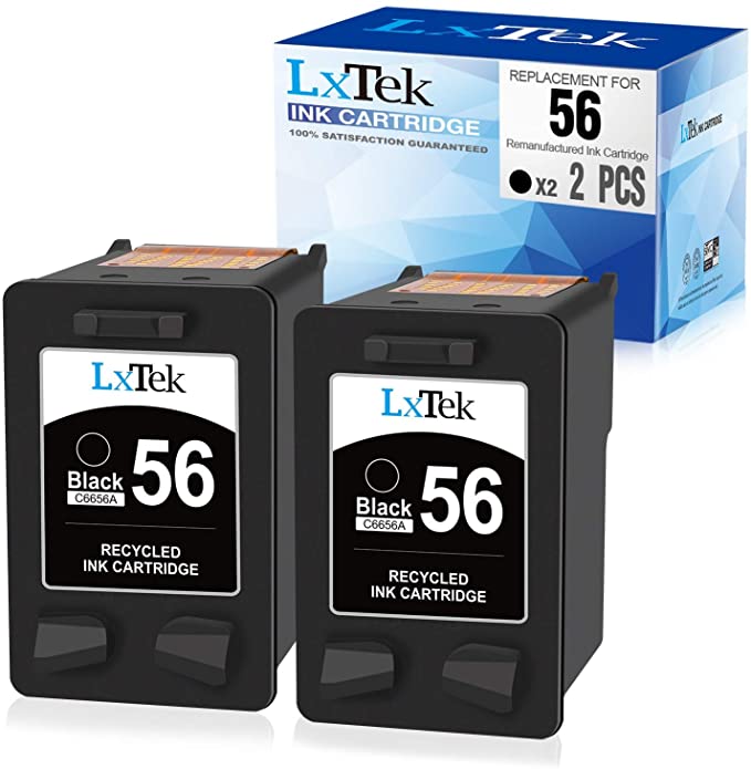 LxTek Remanufactured Ink Cartridge Replacement for HP 56 C6656AN to use with Deskjet 5850 5650 5150, Photosmart 7150 7260 7350 7960, PSC 2510 Printer(2 Black)