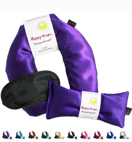 Happy Wraps Herbal Neck Wrap w/Free Lavender Eye Pillow & Free Sleep Mask - Microwave or Freeze - Amethyst Satin