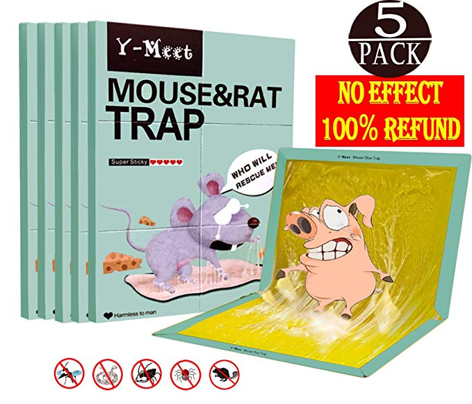 Mouse Glue Traps,5-Pack Extra Large Mouse Glue Boards,Scent Free Non-Poisonous Super Sticky Rat Glue Trap,Suitable for Rat and Mice and Household Pests,Perfect Use for Indoor and Outdoor (Blue)