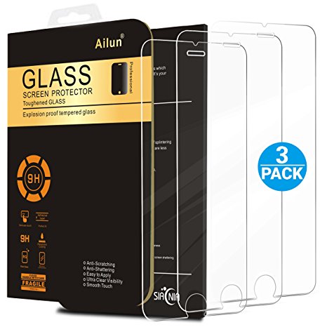 iPhone 6s Screen Protector,[3 Packs]by Ailun,3D Touch Compatible Tempered Glass,9H Hardness&2.5D Edge,Bubble Free,Anti-Fingerprint,Oil Stain&Scratch Coating,Case Friendly,SIANIA Retail Package