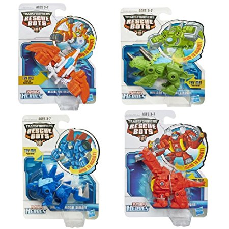 4 Pack Set: Playskool Transformers Rescue Bots Boulder, Blades, Chase and Heatwave the Rescue Dinobot Figures