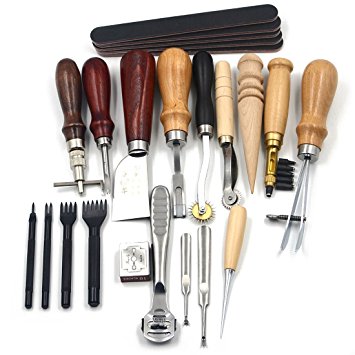 Windaze 1set(18pcs) Leather Carft Punch Tools Kit Stitching Carving Working Sewing Saddle Groover Leather Craft DIY Tool