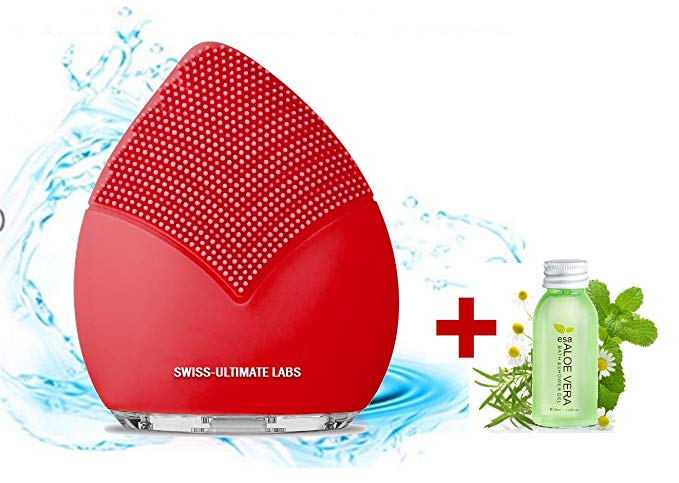 Swiss-Ultimate Labs Sonic Leaf 3-in-1 Facial Cleansing Brush for Healthy Skin, Exfoliator, Invigorating Massage, Blackheads, Microdermabrasion w/Bonus Herbal Face Wash Sample