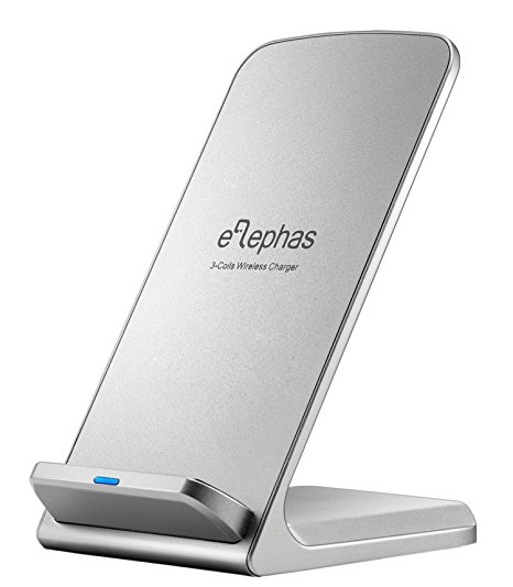 Wireless Charger, ELEPHAS Qi Wireless Charging Stand Pad for Samsung Galaxy S7/S6/S6 Edge/S7 Edge/Note 5, Nexus, Lumia, LG, HTC and All Qi-Enabled Device (Silver)