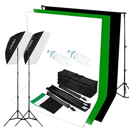 Craphy 5500k Photo Portrait Studio Flash Lighting Kit for Portrait Photography, Studio and Video Shooting (Light Stand, E27 Light Holder, 125w Lamp, White/Back/Green Backdrops, Portable Bag)