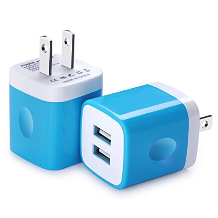 iPhone Charging Block, USB Charger Box, FiveBox Dual Port Wall Charger Brick Cube Phone Charger Plug Case Dock Charging Base for Android,Apple iPhone X/6/7/6S/7/8 Plus,Samsung Galaxy S8 S7 S6-2PC/Blue