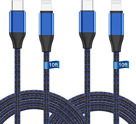 USB C to Lightning Cable, 2 Pack 10ft 20W MFi Certified Lightning to USB-C Fast Charging Cable, Type C to Lightning Cable for iPhone 13/12/12 PRO/ax/11/11PRO/XS/Max/XR/X/8/8Plus-Blue