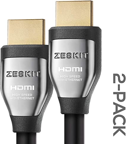Zeskit CinemaPlus High Speed 22.28Gbps HDMI 2.0b Cable 1.5ft, 4K 60Hz HDR10 Dolby Vision ARC 4:4:4 HDCP 2.2 | 28AWG Compatible with Xbox PS4 Pro Apple TV 4K Roku Fire TV Vizio Sony LG Samsung, 2-PACK