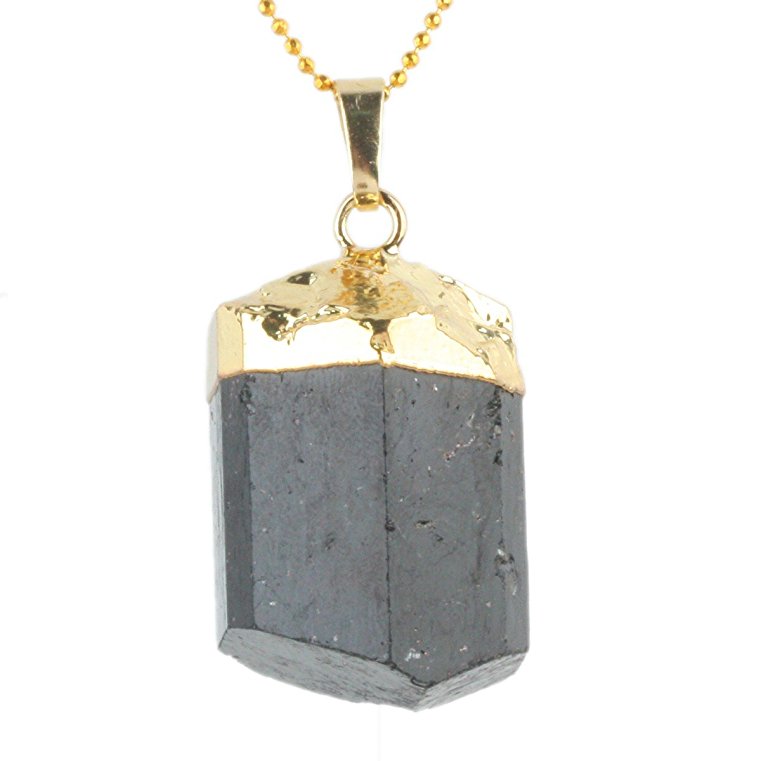 rockcloud Black Tourmeline Tumbled Stone Pendant Rregular Fit Necklace