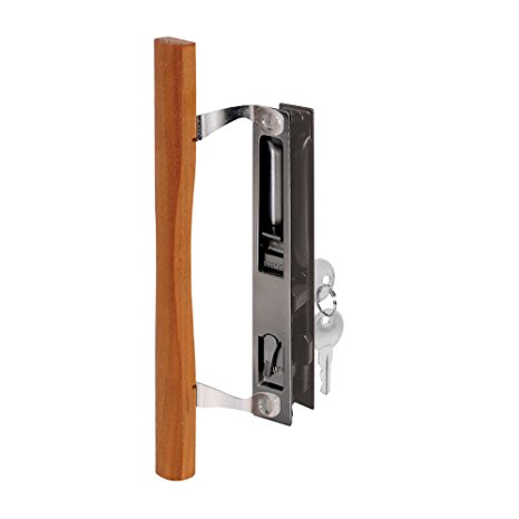Prime-Line C 1032 Sliding Glass Door Handle Set, 6-5/8 in., Diecast & Wood, Hook Style, Flush Mount, Keyed