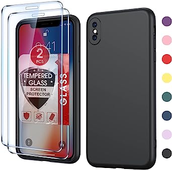 LeYi iPhone Xs Max Phone Case, Case iPhone Xs Max with [2 Pack] Tempered Glass Screen Protectors, Soft Silicone Ultra Slim Shockproof Cover with Anti-Scratch Microfiber Lining iPhone Xs Max, Black