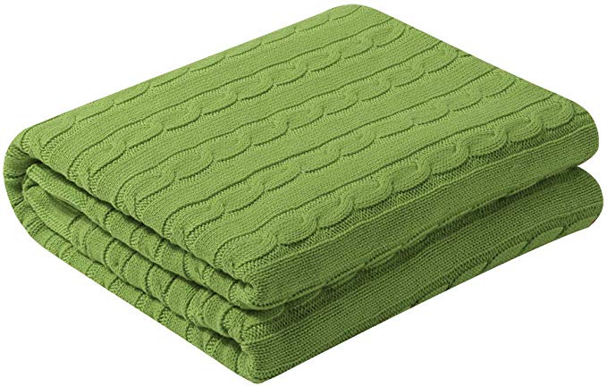 uxcell Cotton Cable Knit Throw Blanket Super Soft Throw Couch Covers Knitted Blankets for Sofa Bed, Green Throw(47" x 70")