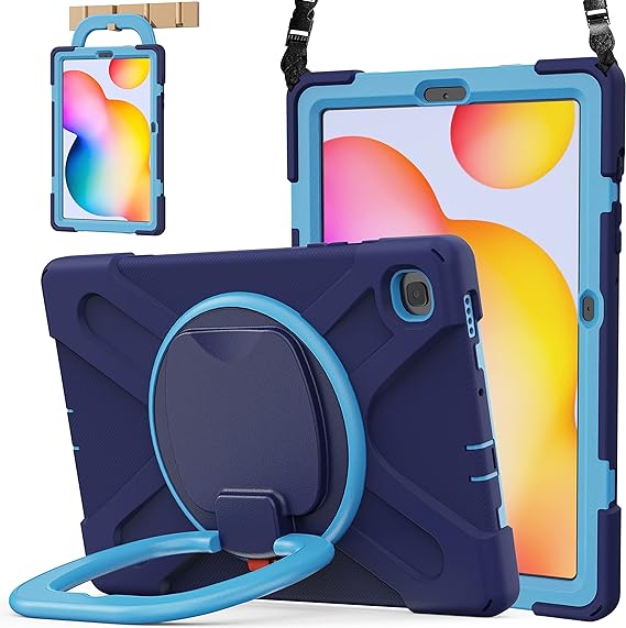 BATYUE Galaxy Tab S6 Lite Case - Protective Case for Samsung Galaxy Tab S6 Lite 10.4 Inch 2022/2020 (SM-P610/SM-P613/SM-P615/SM-P619) with Pencil Holder, 360° Swivel Stand, Shoulder Strap (Navy Blue)