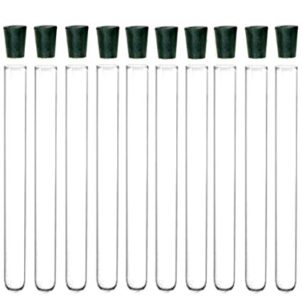 10 Pack - 20x150mm Pyrex Glass Test Tubes with Rubber Stoppers
