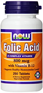 NOW Foods Folic Acid Tablets, 800 mcg, 250 Count