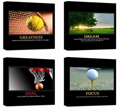Motivational Inspirational Self Positive Office Canvas Stretched Wood Framed Combine Modern Astract Art For Home Room Hall Wall Print Decor 4Pcs x 12x12" (30x30cm) (201-204)