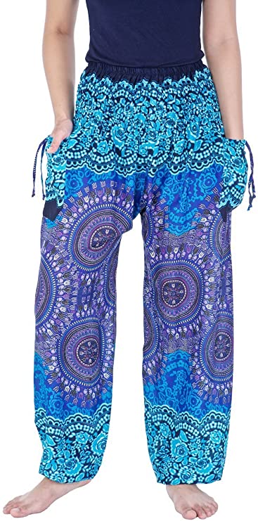 Lannaclothesdesign Women's Smocked Waist Printed Loose Fit Yoga Harem Pants