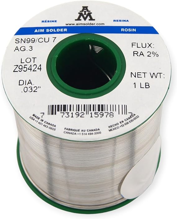 AIM Solder LeadFree Rosin Core Solder Wire Sn99 Ag0.3 Cu0.7 for Electrical Soldering 0.032inch, 1lb (0.8mm / 454g)