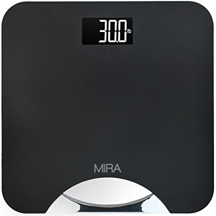 MIRA Premium Digital Bathroom Scale with Stainless Steel Handle & Rim, Large Display, 400 lb capacity
