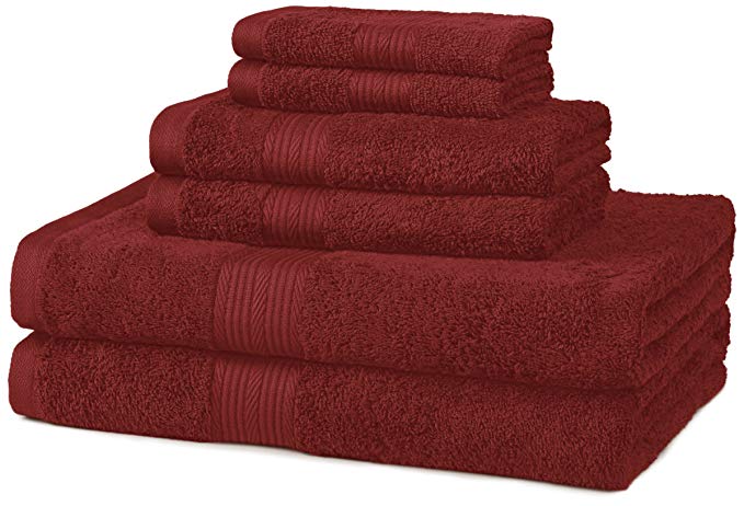 AmazonBasics Fade-Resistant Cotton 6-Piece Towel Set, Crimson