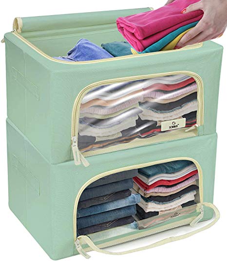 Sorbus Storage Bins Boxes, Foldable Stackable Container Organizer Set with Large Clear Window & Carry Handles, Bedroom Closet Organization for Bedding, Linen, Clothes (Small, Teal, 2-Pack)