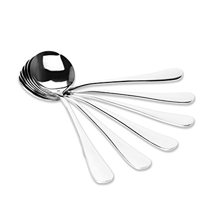 AmoVee Wholesale Stainless Steel Alpha Round Soup Spoons, Set of 6