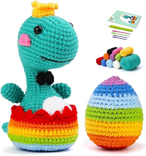 ALINK Crochet Kit for Beginners, Crochet Animal Kit, Beginner Crochet Kit - Gift for Birthdays, Crochet Kits for Kids and Adults with Step-by-Step Tutorials Christmas gift-Dinosaurs