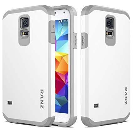 Galaxy S5 Mini Case, RANZ Grey with White Hard Impact Dual Layer Shockproof Bumper Case for Samsung Galaxy S5 Mini (SM-G800)